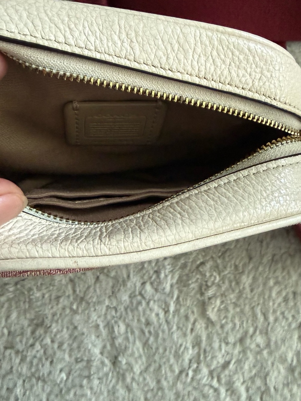 Coach Pink Signature Canvas Crossbody with Burgundy Strap - Picture 6 of 10